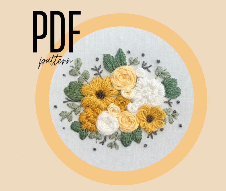 PDF Floral Hand Embroidery Pattern Modern Embroidery image 1