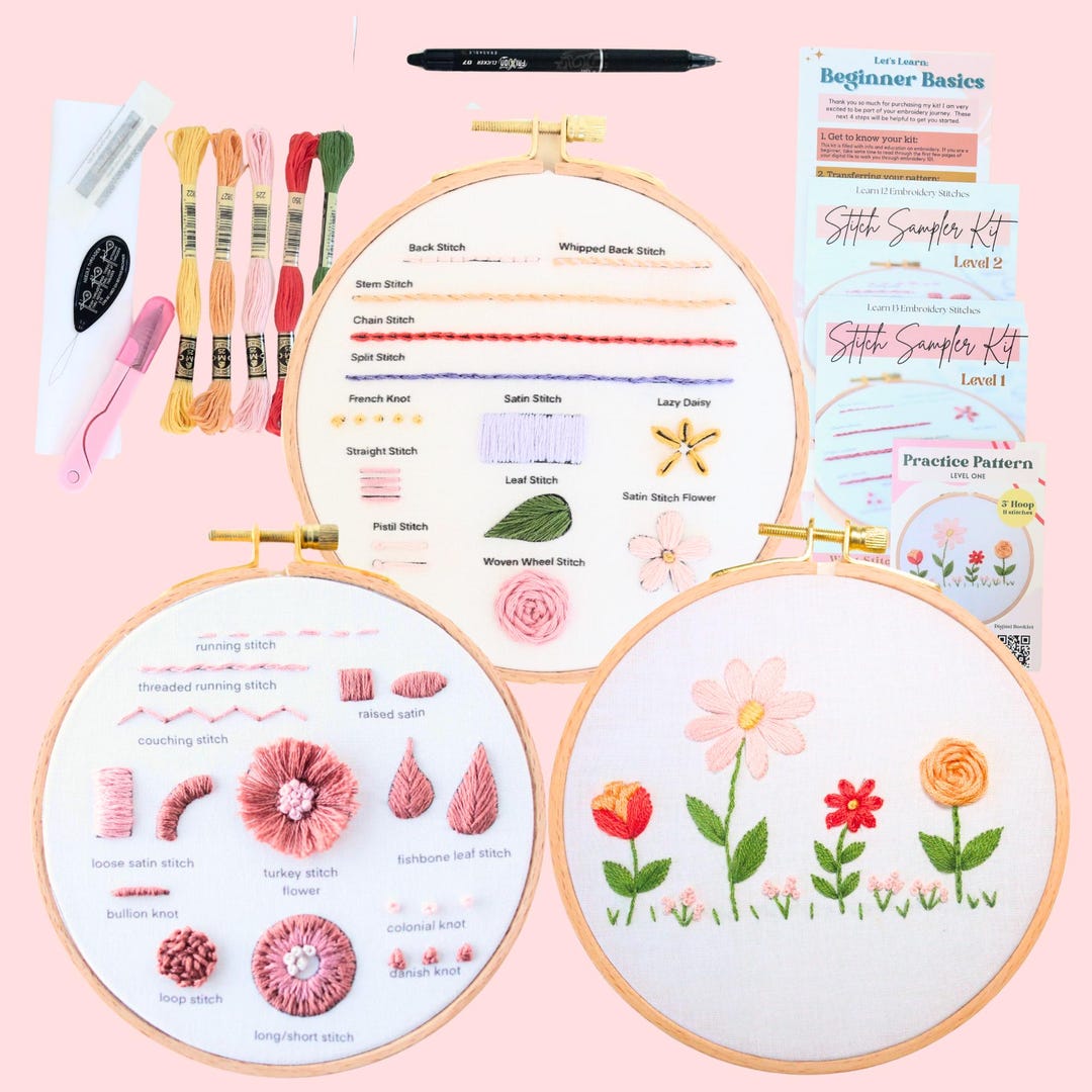 Hand Embroidery Stitch Sampler Kit – 25 Stitches for Beginners (video ...