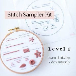 Beginner Embroidery Stitch Sampler, Learn 13 Stitches, Additional Beginner Pattern Template