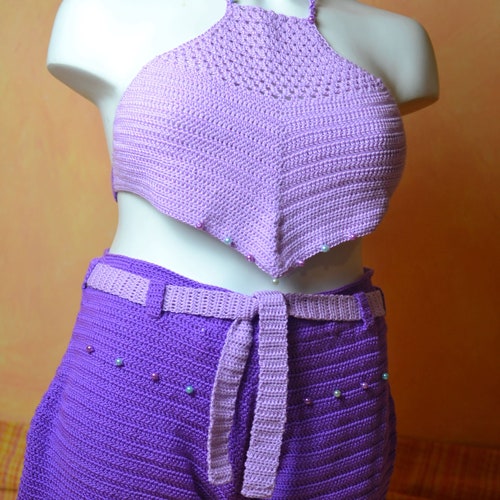 Very peri set of top and crochet pants, pantone crochet top trouser shops set