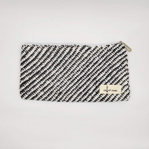 Minimalist Crochet Clutch stripes handmade upcycle plastic yarn plarn duotone