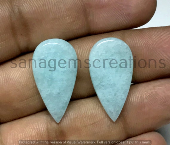 Natural Green Amazonite Smooth Cabochon Pair Oval Shape 42 Carat Size 24x19x6 Amazonite Pair Loose Gemstone For Earring Jewelery Making.