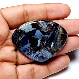 Amazing Fire Natural Blue Pietersite Cabochon Fancy Shape, Size 50x38x6 MM, 91 Carat, Pietersite Loose Gemstone For Pendant Jewelery Making.