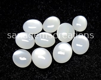 3 Cabochons Ovale En Pierre De Lune Naturelle - Blanc Laiteux Bleuté, Inde, Parfait état, Pour Bijoux