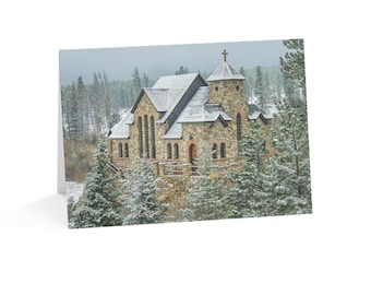 Colorado Kathedrale Grußkarte - Camp St. Malo Kapelle auf dem Felsen - Snowy Mountain Fotografie Karte