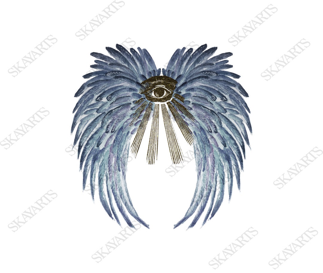 All Seeing Eye Angel Wings Watercolor PNG Digital Instant Download