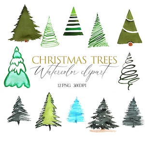 Watercolor Christmas Pine Trees, Watercolor Pine Trees Clipart, Winter Sublimation, Christmas Tree, Watercolor Forest Download, Conifers