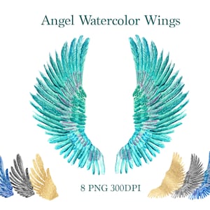 Angel wings Watercolor clipart, Angel Wings Watercolor Art Print, PNG peint à la main, Téléchargement instantané, Life Memory wall art, God Faith Heaven