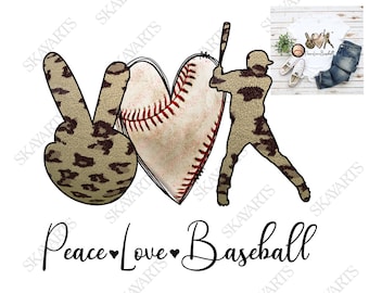 Peace love baseball png, Baseball Sublimation design download, Leopard png baseball file, Baseball heart, Instant Download design