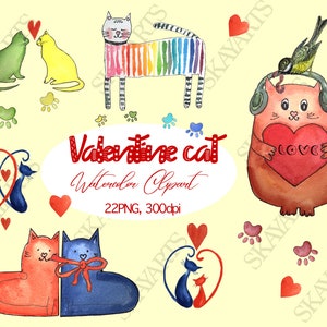 Aquarell Katzen Clipart, Valentine ClipArt, süße Katze Illustration, Tier digitale Png, Liebe Valentinstag ClipArt, sofortiger Download, Geschenk