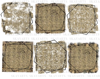 Distressed Leopard Print Sublimation PNG, Distressed background Frame, Instant Download, Cheetah background grunge, set of 6 overlay