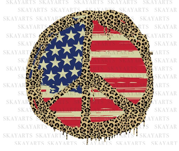 Patriotic Sublimation Designs download, peace patriotic leopard png, Peace America sign png, cheetah print USA flag peace sign, July 4th png