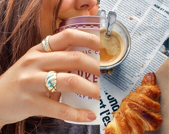 Gouden croissantring, stevige gedraaide verstelbare koepelring
