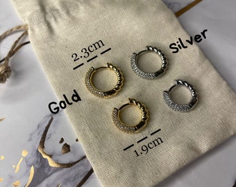 Gold Plated Earrings, Hoop Earrings, Zirconia Geometric Earrings, Trend Jewellery