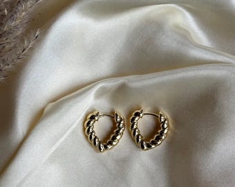 18k Gold Plated Twisted Hoop Earrings, Minimalist Jewelry