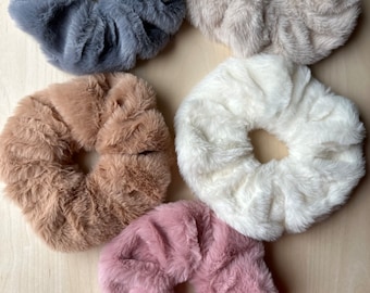 Furry Plush Scrunchie, fluffy faux bunny hair accessories, gifts for her