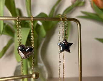Gold Plated Chain Silver Heart and Star, For her, Necklace, Gold Plated Necklace