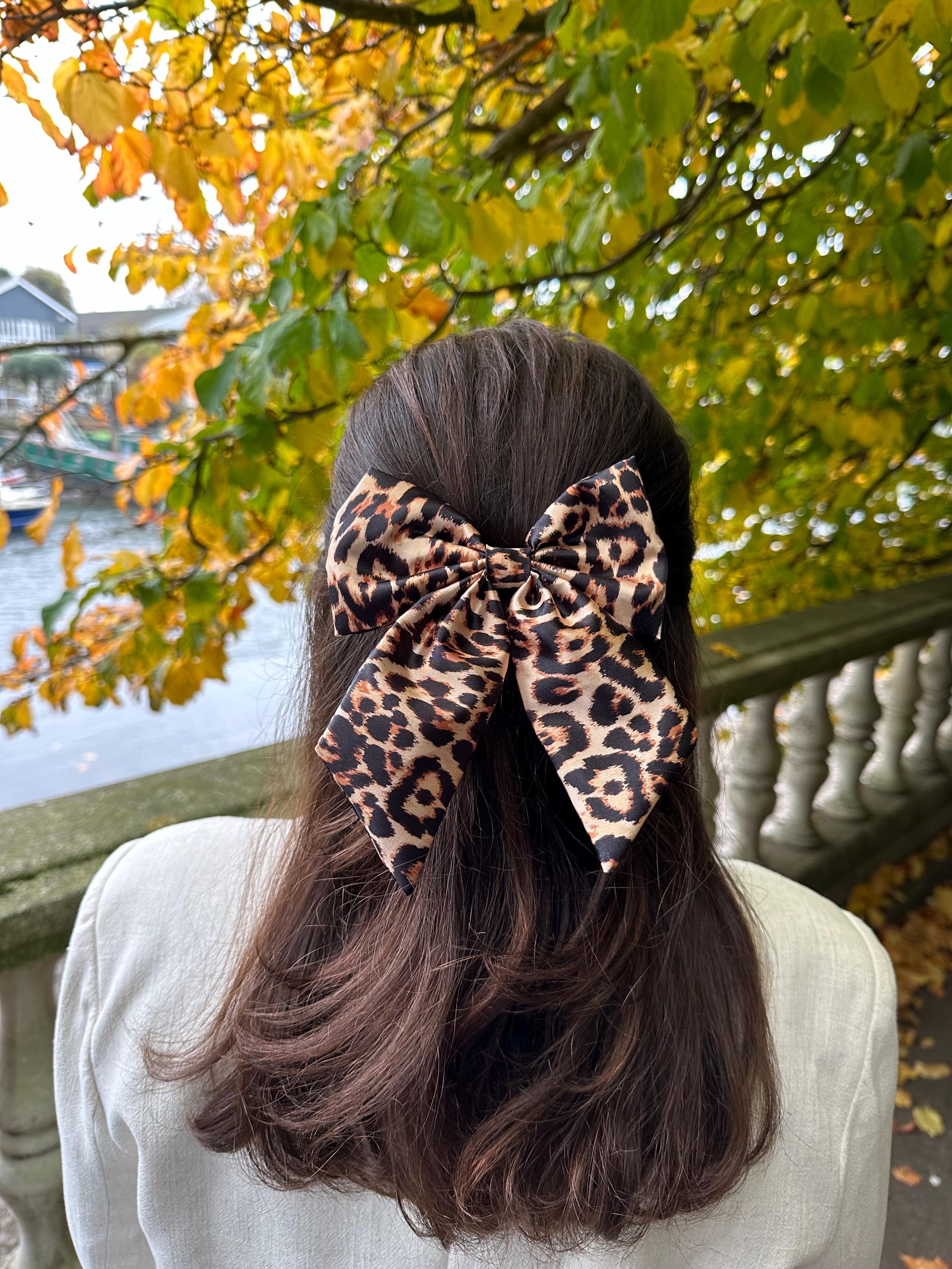 New! The Big Bow “Cheetah” Wired Ribbon Bow Statement Headband ? Handmade Jumbo Bow: Red Velvet & Leopard Print Fabric - Etsy main image 2