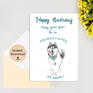 Cartão de aniversário legal, para impressão, cartão de aniversário do Husky Siberiano, para o pai, para ele, para ela, para o irmão, para a irmã, para a melhor amiga