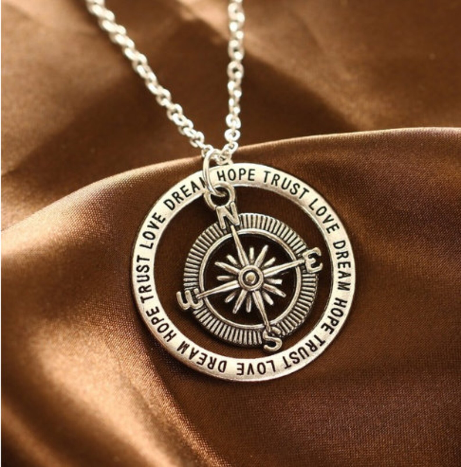 Compass Necklace Love Hope Faith Dream Pendant Design Jewelry Etsy
