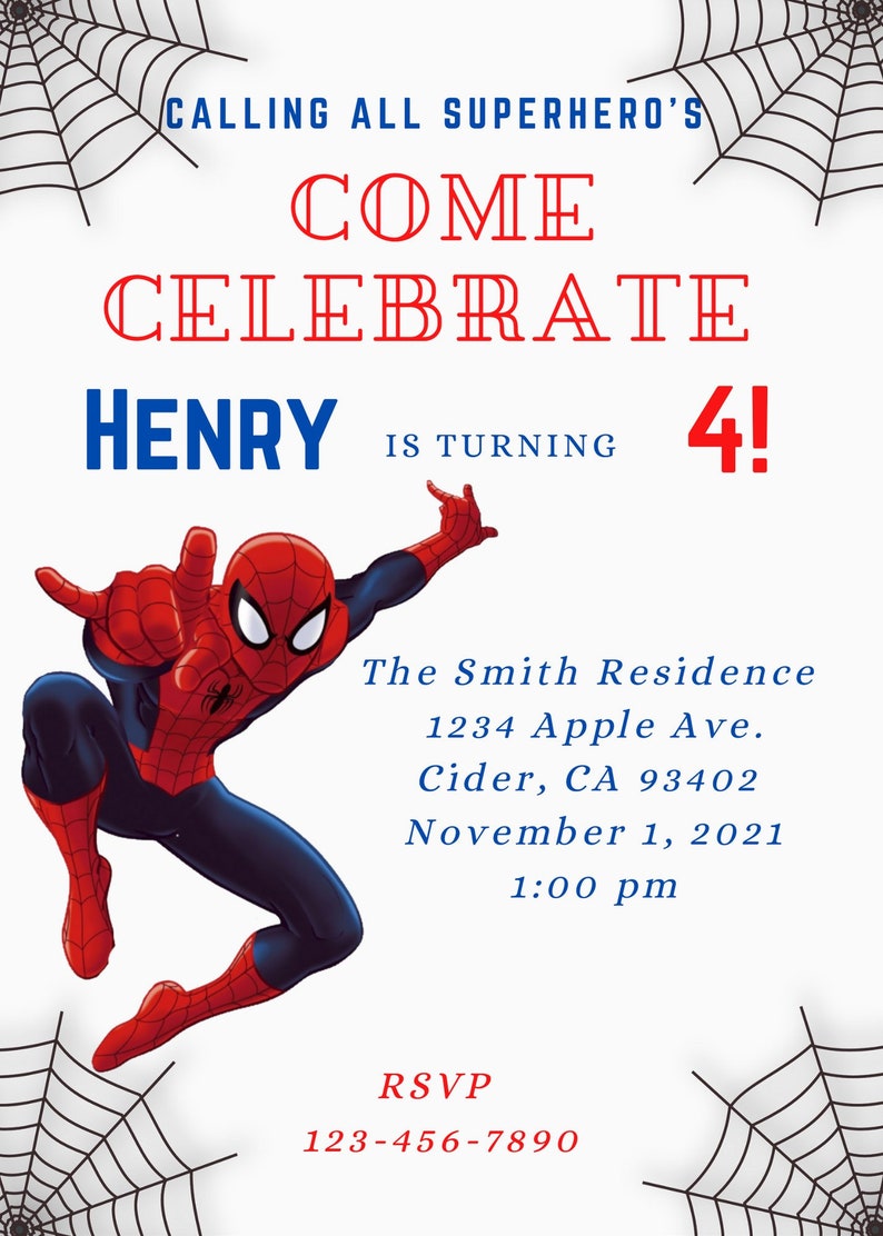Digital Spiderman Birthday Invitation, Einvite, Spiderman Invitation