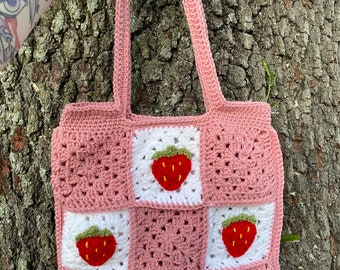 Crochet Strawberry Tote Bag