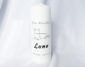 Mourning candle for animals cat memorial candle lineart personalizable with name date and saying