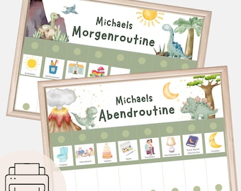 Dino morning routine & evening routine for children, daily schedule for children, routine cards for children, routine plan to print, household plan for children