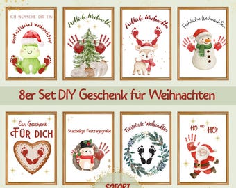 2025 Christmas 8-Piece Motif Set Handprint Footprint Child Toddler Art Print Snowman Santa Claus Holiday Activity for Baby Idea Keepsake