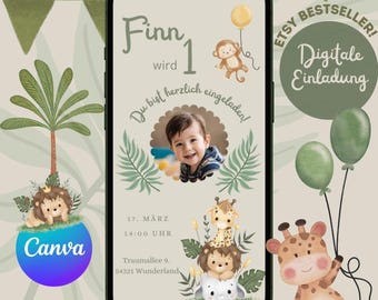 Invitación de fiesta de cumpleaños con temática de safari para niño – Invitación digital personalizable para WhatsApp – Invitación de cumpleaños