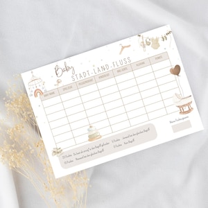 2er Babyparty Spielset PDF / Ratespiel & Stadt Land Baby / Babyshower Spielidee Boho / Ausfüllkarten zum Ausdrucken