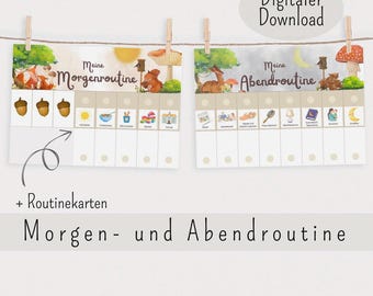 Morning & evening routine for children forest animals, daily schedule for children, routine plan to print, routine planner for children