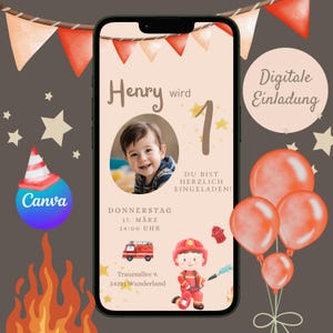 Invito digitale compleanno bambini vigili del fuoco, invito personalizzabile WhatsApp, invito compleanno con foto, compleanno bambini ragazzo
