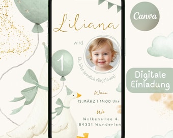 First birthday invitation with photo, goose-themed birthday party, personalized WhatsApp invitation, children's birthday ecard