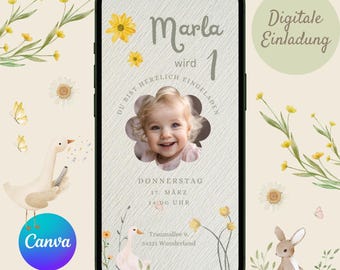 Digital invitation children's birthday, personalizable invitation WhatsApp, invitation photo girl, birthday invitation mobile, design flower