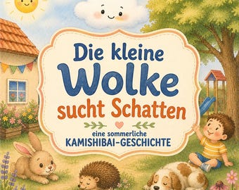 Kamishibai Summer Story for Kindergarten & Daycare | The Little Cloud Seeks a Shade | Picture Cards PDF | Summer Kamishibai Story for Under 3s