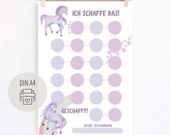 Reward plan for children rainbow unicorn, I can do it, reward system for children, diaper-free potty training plan, motivation plan