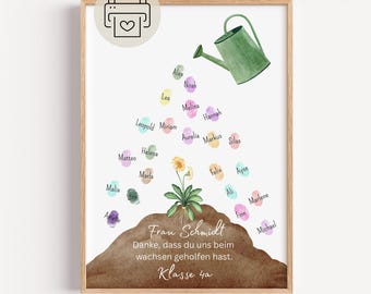 Farewell gift for teachers: fingerprint poster, class watering can - gift for teachers - thank you gift, elementary school graduation gift, PDF