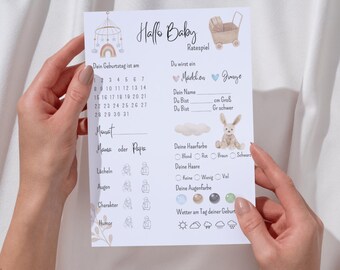 Baby shower guessing game | Baby shower boho | Baby shower game fill-in cards | Baby shower rainbow | To print