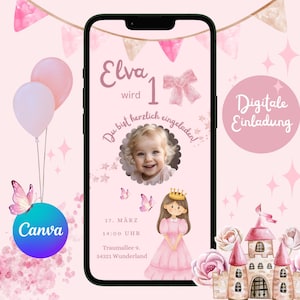Digital invitation children&#39;s birthday princess, personalizable invitation WhatsApp, invitation photo girl, birthday invitation mobile