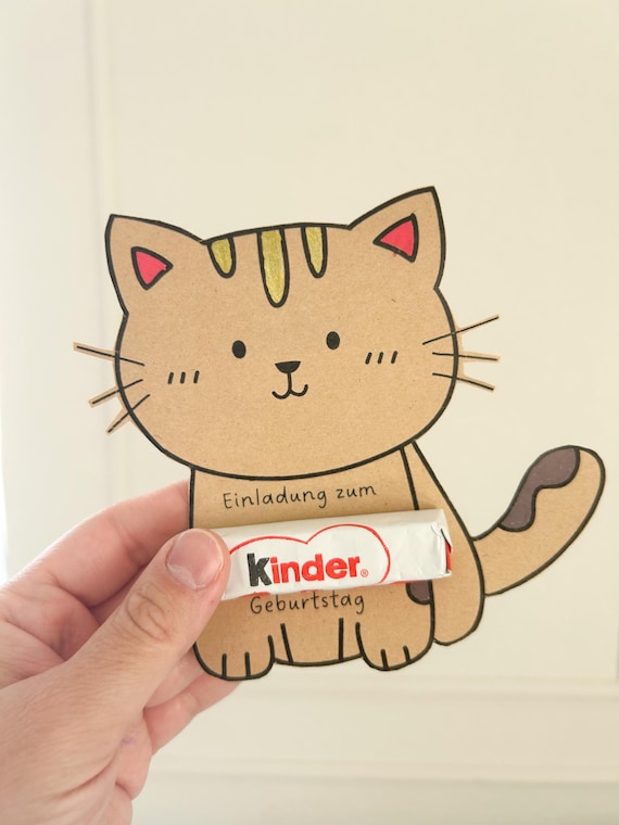Katze Bastelvorlage für Kindergeburtstag, Einladungskarte für Kindergeburtstag, PDF Druckvorlage Kinder, Einladungskarte Kindergeburtstag