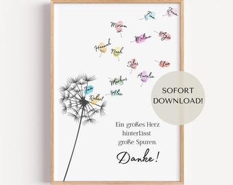 Farewell gift daycare school dandelion fingerprint, farewell gift educator, farewell gift teacher, PDF