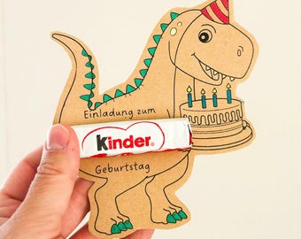 Dino Geburtstagseinladung - A4 PDF Druckvorlage, Bastelvorlage Geburtstagseinladung, Einladungskarte Kindergeburtstag, Einladung Dino