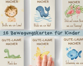 Movement cards for children, for nursery, kindergarten, animal movement cards, digital download