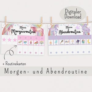Morgen & Abendroutine für Kinder Einhorn Regenbogen, Tagesplan mit Sternchen, Routineplan zum ausdrucken, Routineplan für Kinder