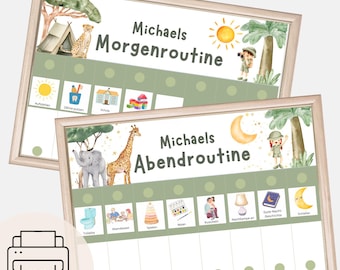 Safari morning & evening routine for children, daily schedule for children, routine cards for children, routine plan to print, household plan for children