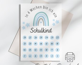 Countdown to school rainbow, scratch-off calendar for school start, first-time school child, preschool gift idea for school child; A6, A4 to print