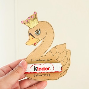 Plantilla de manualidad para invitación de cumpleaños de cisne, invitación de cumpleaños para niña, cumpleaños infantil imprimible, tarjeta de invitación de cumpleaños para niña