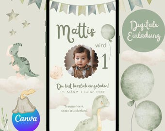 Invitación de cumpleaños de dinosaurio para niños – Invitación digital personalizable para WhatsApp – Invitación de cumpleaños para teléfonos móviles