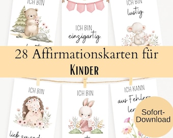 Affirmationskarten für Kinder zum ausdrucken - Mutmachkarten / Positive Glaubenssätze / Selbstbewusstsein stärken / PDF
